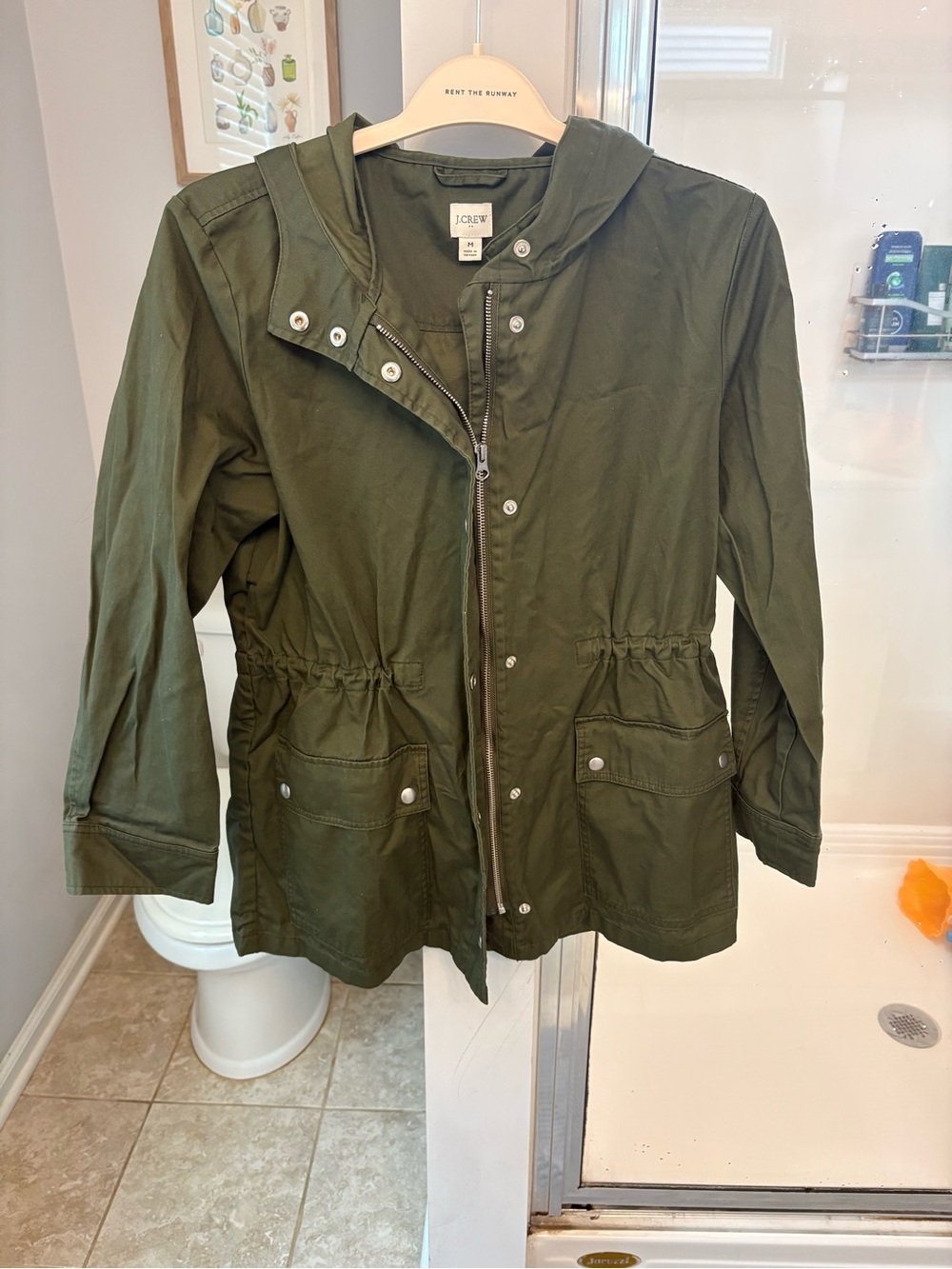 J.Crew Women's M Olive Green Hooded Utility Field Jacket Cotton Drawstring